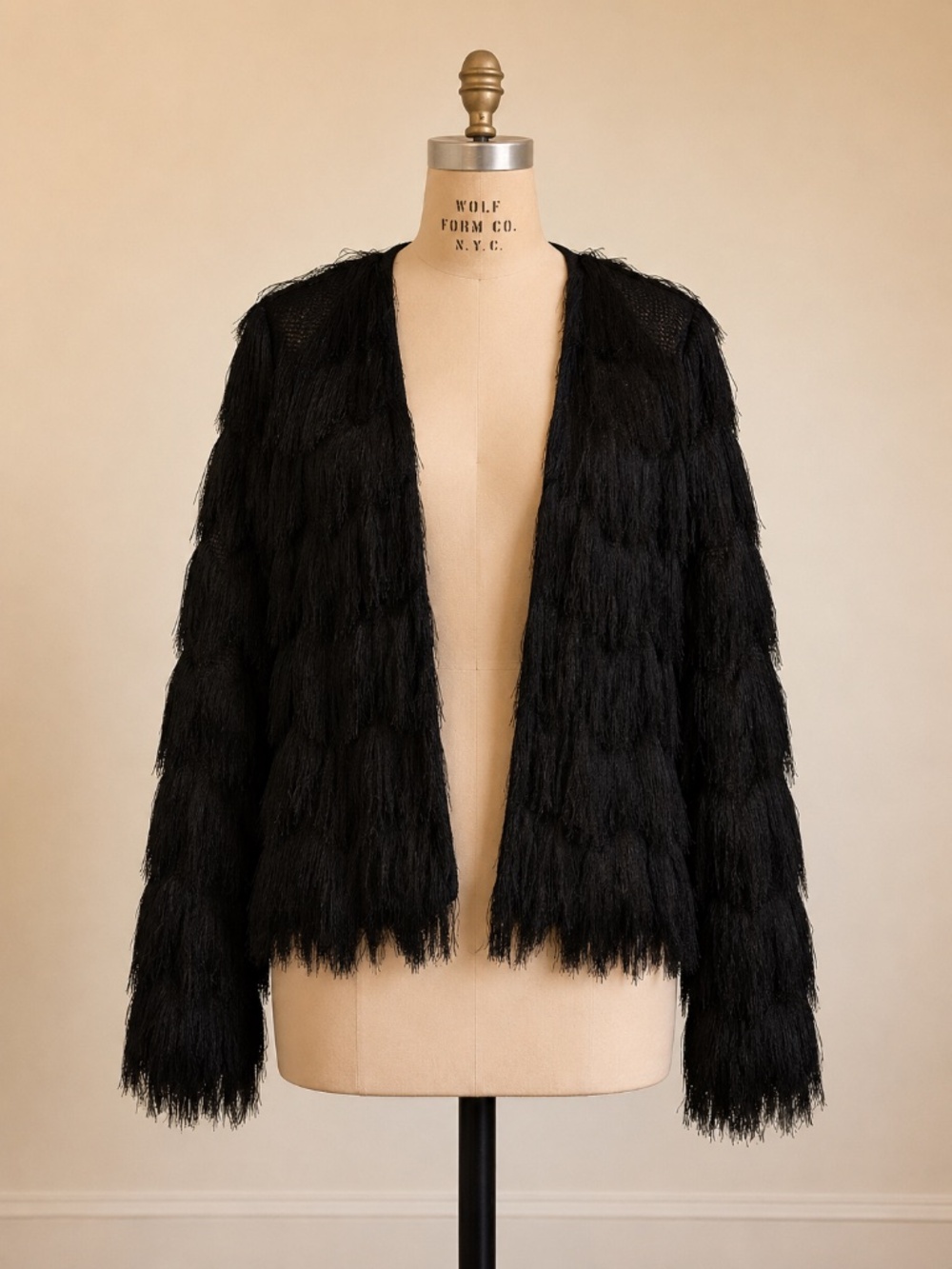 Zara Black Fringe Textured Jacket | Open Front Statement Layer | Size M